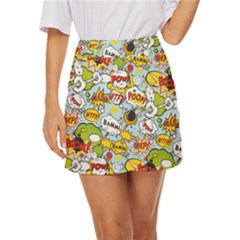 Comic Pow Bamm Boom Poof Wtf Pattern 1 Mini Front Wrap Skirt by EDDArt