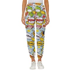 Comic Pow Bamm Boom Poof Wtf Pattern 1 Cropped Drawstring Pants by EDDArt