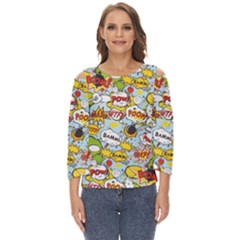 Comic Pow Bamm Boom Poof Wtf Pattern 1 Cut Out Wide Sleeve Top