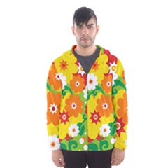 Flower Power Wallpaper Green Yellow Orange Red Men s Hooded Windbreaker