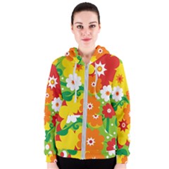 Flower Power Wallpaper Green Yellow Orange Red Women s Zipper Hoodie by EDDArt