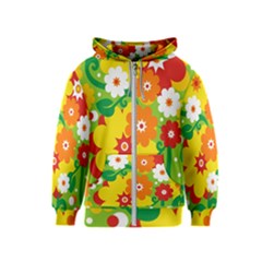 Flower Power Wallpaper Green Yellow Orange Red Kids  Zipper Hoodie