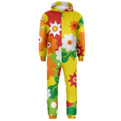 Flower Power Wallpaper Green Yellow Orange Red Hooded Jumpsuit (men)