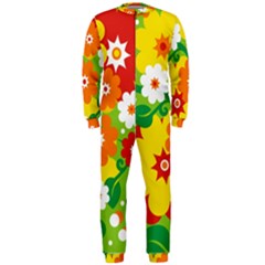 Flower Power Wallpaper Green Yellow Orange Red Onepiece Jumpsuit (men)