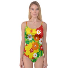 Flower Power Wallpaper Green Yellow Orange Red Camisole Leotard  by EDDArt