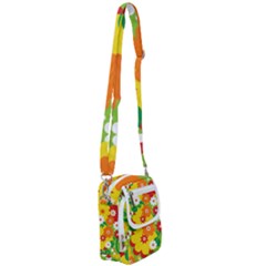 Flower Power Wallpaper Green Yellow Orange Red Shoulder Strap Belt Bag by EDDArt