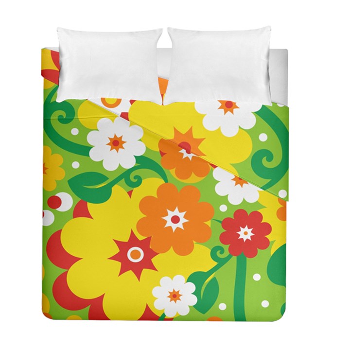 Flower Power Wallpaper Green Yellow Orange Red Duvet Cover Double Side (Full/ Double Size)