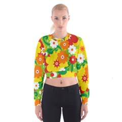 Flower Power Wallpaper Green Yellow Orange Red Cropped Sweatshirt