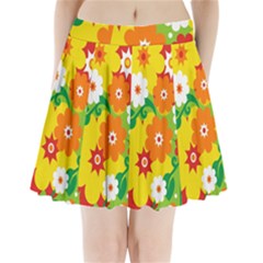 Flower Power Wallpaper Green Yellow Orange Red Pleated Mini Skirt by EDDArt