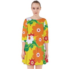 Flower Power Wallpaper Green Yellow Orange Red Smock Dress by EDDArt