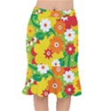 Flower Power Wallpaper Green Yellow Orange Red Short Mermaid Skirt View1