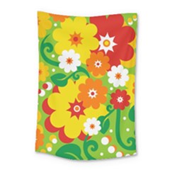 Flower Power Wallpaper Green Yellow Orange Red Small Tapestry