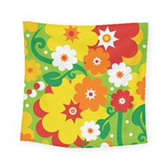 Flower Power Wallpaper Green Yellow Orange Red Square Tapestry (small)