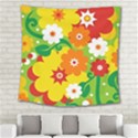 Flower Power Wallpaper Green Yellow Orange Red Square Tapestry (Large) View2