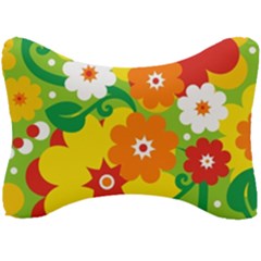 Flower Power Wallpaper Green Yellow Orange Red Seat Head Rest Cushion by EDDArt