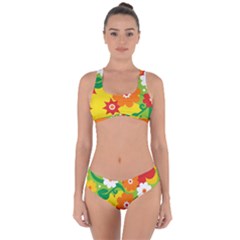 Flower Power Wallpaper Green Yellow Orange Red Criss Cross Bikini Set by EDDArt