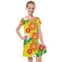 Flower Power Wallpaper Green Yellow Orange Red Kids  Cross Web Dress by EDDArt