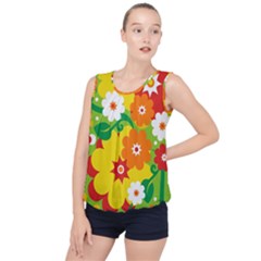 Flower Power Wallpaper Green Yellow Orange Red Bubble Hem Chiffon Tank Top by EDDArt