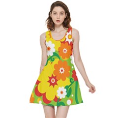 Flower Power Wallpaper Green Yellow Orange Red Inside Out Reversible Sleeveless Dress by EDDArt