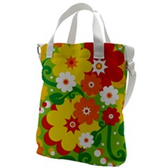 Flower Power Wallpaper Green Yellow Orange Red Canvas Messenger Bag by EDDArt