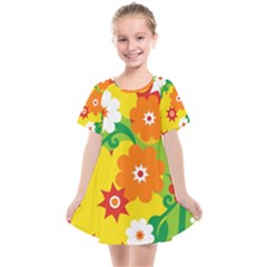 Flower Power Wallpaper Green Yellow Orange Red Kids  Smock Dress by EDDArt