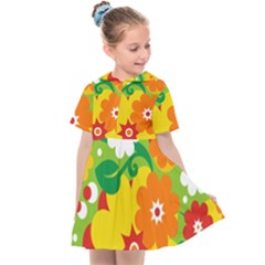 Flower Power Wallpaper Green Yellow Orange Red Kids  Sailor Dress by EDDArt