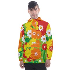 Flower Power Wallpaper Green Yellow Orange Red Men s Front Pocket Pullover Windbreaker