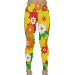 Flower Power Wallpaper Green Yellow Orange Red Lightweight Velour Classic Yoga Leggings by EDDArt