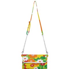 Flower Power Wallpaper Green Yellow Orange Red Mini Crossbody Handbag by EDDArt