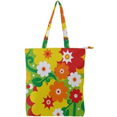 Flower Power Wallpaper Green Yellow Orange Red Double Zip Up Tote Bag by EDDArt