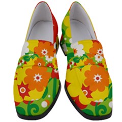 Flower Power Wallpaper Green Yellow Orange Red Women s Chunky Heel Loafers by EDDArt