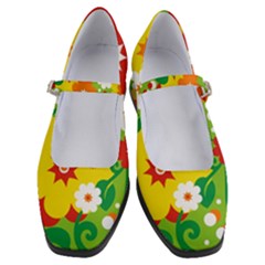 Flower Power Wallpaper Green Yellow Orange Red Women s Mary Jane Shoes by EDDArt