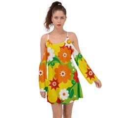 Flower Power Wallpaper Green Yellow Orange Red Kimono Sleeves Boho Dress by EDDArt