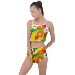 Flower Power Wallpaper Green Yellow Orange Red Summer Cropped Co-ord Set by EDDArt