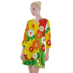 Flower Power Wallpaper Green Yellow Orange Red Open Neck Shift Dress by EDDArt