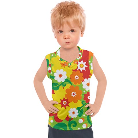 Flower Power Wallpaper Green Yellow Orange Red Kids  Sport Tank Top by EDDArt