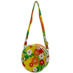 Flower Power Wallpaper Green Yellow Orange Red Crossbody Circle Bag by EDDArt