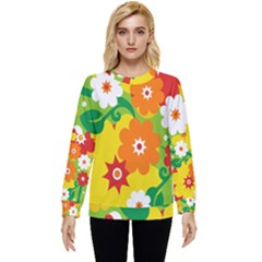 Flower Power Wallpaper Green Yellow Orange Red Hidden Pocket Sweatshirt by EDDArt