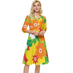 Flower Power Wallpaper Green Yellow Orange Red Classy Knee Length Dress by EDDArt