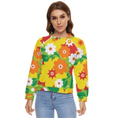 Flower Power Wallpaper Green Yellow Orange Red Women s Long Sleeve Raglan Tee