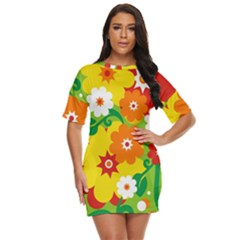 Flower Power Wallpaper Green Yellow Orange Red Just Threw It On Dress by EDDArt