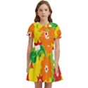 Flower Power Wallpaper Green Yellow Orange Red Kids  Bow Tie Puff Sleeve Dress View1