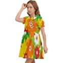 Flower Power Wallpaper Green Yellow Orange Red Kids  Bow Tie Puff Sleeve Dress View3