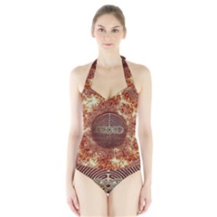 Chartres Double Infinity Antique Mandala Halter Swimsuit by EDDArt