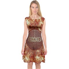 Chartres Double Infinity Antique Mandala Capsleeve Midi Dress by EDDArt