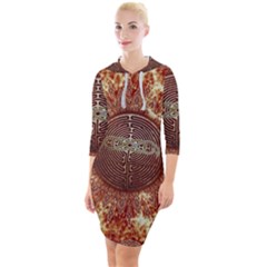 Chartres Double Infinity Antique Mandala Quarter Sleeve Hood Bodycon Dress by EDDArt