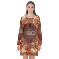 Chartres Double Infinity Antique Mandala Long Sleeve Chiffon Shift Dress  by EDDArt