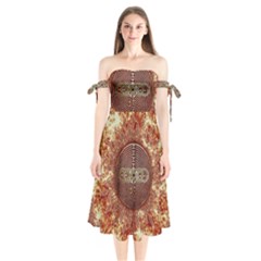 Chartres Double Infinity Antique Mandala Shoulder Tie Bardot Midi Dress by EDDArt