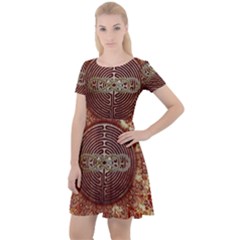 Chartres Double Infinity Antique Mandala Cap Sleeve Velour Dress  by EDDArt