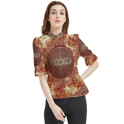 Chartres Double Infinity Antique Mandala Frill Neck Blouse by EDDArt